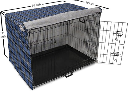 Lunarable Plaid Dog Crate Cover, Classical Old Fashioned Abstract Pattern Design Scottish Country Style, Easy to Use Pet Kennel Cover for Cats & Medium Dogs, 30 Inch, Violet Blue Black White