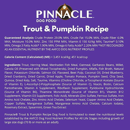 Pinnacle Trout & Pumpkin Dry Dog Food 4 lb, Infused with Broth