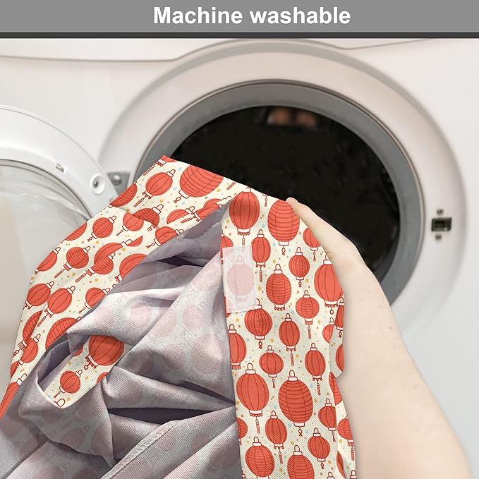 Lunarable Oriental Dog Crate Cover, Folk Lamps Cartoon Style Cheerful Pattern with Chinese Ethnicity, Easy to Use Pet Kennel Cover for Medium Large Dogs, 42 Inch, Pale Yellow and Vermilion