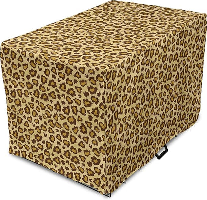 Lunarable Animal Print Dog Crate Cover, Digitally Generated Spots Classic Leopard Skin Graphic, Easy to Use Pet Kennel Cover for Cats & Medium Dogs, 30 Inch, Pale Camel Chocolate