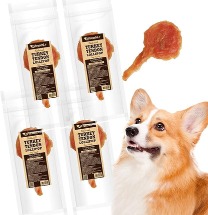Afreschi Natural Turkey Tendon Lollipop Pack of 4, Dog Treat for Signature Series, All Natural Human Grade Puppy Chew, Turkey Sourced from USA, Rawhide Alternative
