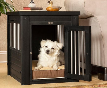 New Age Pet ECOFLEX Dog Crate End Table - Furniture-Style Pet Crate for Crate Trained Dogs - Stainless Steel Tubing & a Latched Closure - 10 Year Manufacturer's Warranty, Medium, Black