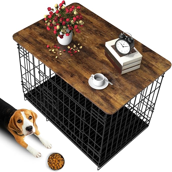 Dog Crate Topper Wood 30 Inch Dog Crate Topper Crate Table Topper Dog Kennel Topper for Decorative Dog Crate, Suitable for 30 Inch Wire Dog Crate (Furniture Style, Brown)