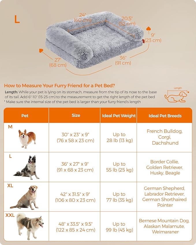 Feandrea Dog Bed, Orthopaedic Dog Sofa Bed for Medium Dogs, Waterproof Ped Bed with Removable Washable Cover, 36 x 27 x 9 Inches, Gray Ombré UPGW232G01
