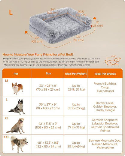 Feandrea Dog Bed, Orthopaedic Dog Sofa Bed for Medium Dogs, Waterproof Ped Bed with Removable Washable Cover, 36 x 27 x 9 Inches, Gray Ombré UPGW232G01