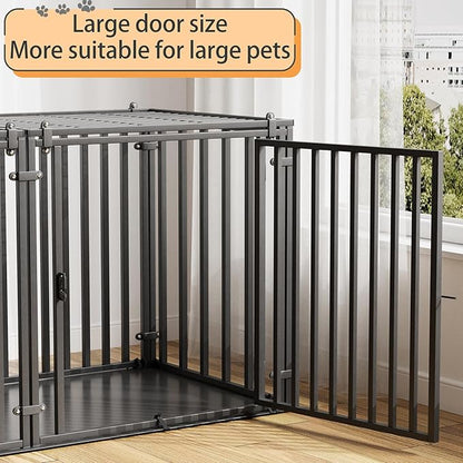 Steel Tube Heavy Large Dog Crate with Mat Base, 55" L x 32" H Dog Crates for Medium Large Dogs, Big Dog Cage, Dog Kennel, Puppy Dog Playpen with Top, Pet Cage, Indoor, Black2