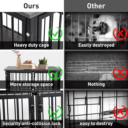 48 Inch Heavy Duty Dog Crate Furniture for Extra Large Dogs, Decorative Pet House End Table, Wooden Cage Kennel Furniture Indoor, XL XXL Dog Crate, Black