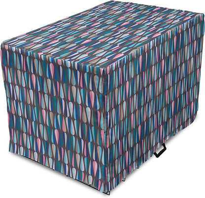 Ambesonne Mid Century Dog Crate Cover, Modern Style Retro Pattern Droplet Shapes Mosaic in Tones, Easy to Use Pet Kennel Cover for Small Dogs Puppies Kittens, 18 Inch, Taupe Blue