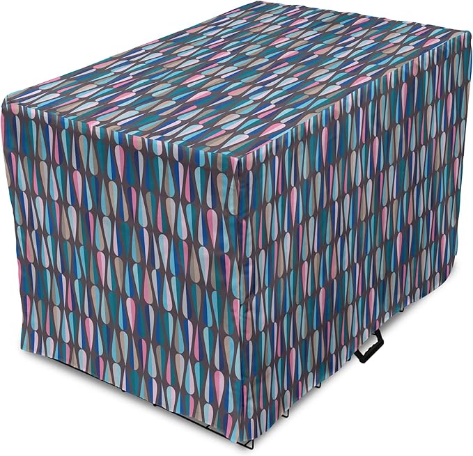 Ambesonne Mid Century Dog Crate Cover, Modern Style Retro Pattern Droplet Shapes Mosaic in Tones, Easy to Use Pet Kennel Cover for Cats & Medium Dogs, 30 Inch, Taupe Blue