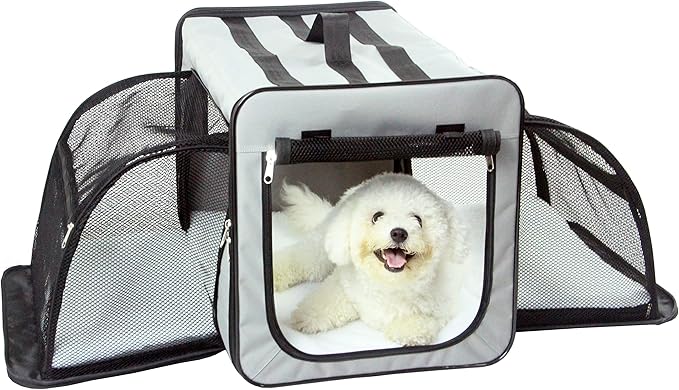 PET LIFE 'Capacious' Dual-Sided Expandable Spacious Wire Folding Collapsible Lightweight Pet Dog Crate Carrier House, Small, Grey