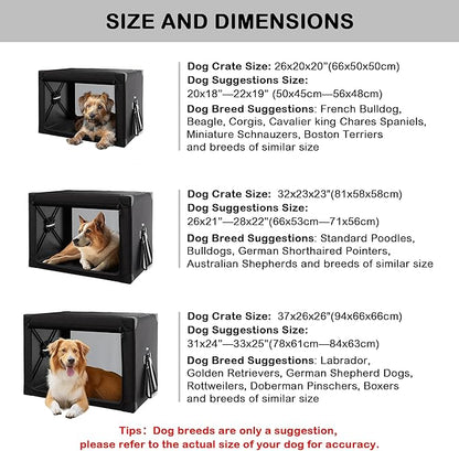Travel Dog Crate - 37 Inch Collapsible Portable Foldable Crates for Large Dogs with Detachable Storage Bag, Removable Pad, and Mesh Windows for Outdoor & Indoor (Black)