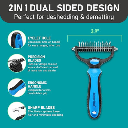 Maxpower Planet Pet Grooming Rake and Dematting Comb for Dogs - Double Sided Dematting, Undercoat Rake for Dogs - Cat Dematting Tool, Dog Dematting Tools - Reduce Shedding Easily - Blue