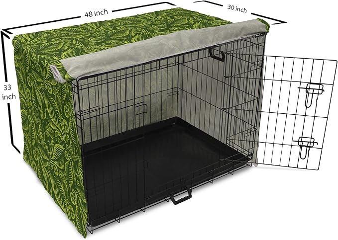 Lunarable Hunter Green Dog Crate Cover, Baroque Style Damask Floral Pattern with Leaves Swirled Branches Retro Design, Easy to Use Pet Kennel Cover for Medium Large Dogs, 48 Inch, Lime Green