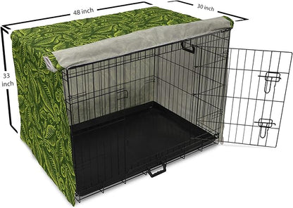 Lunarable Hunter Green Dog Crate Cover, Baroque Style Damask Floral Pattern with Leaves Swirled Branches Retro Design, Easy to Use Pet Kennel Cover for Medium Large Dogs, 48 Inch, Lime Green