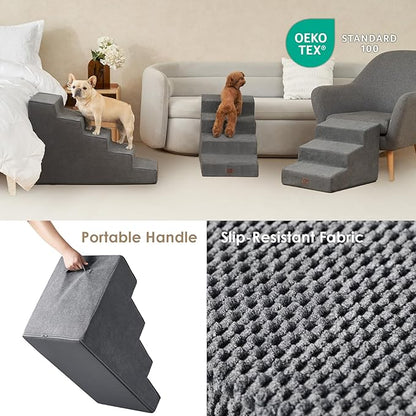 EHEYCIGA Dog Stairs for Small Dog 19.7”H, 4-Step Slope Dog Stairs for High Beds and Couch, Pet Steps with Non-Slip Bottom, Low Ramp and Larger Step Area