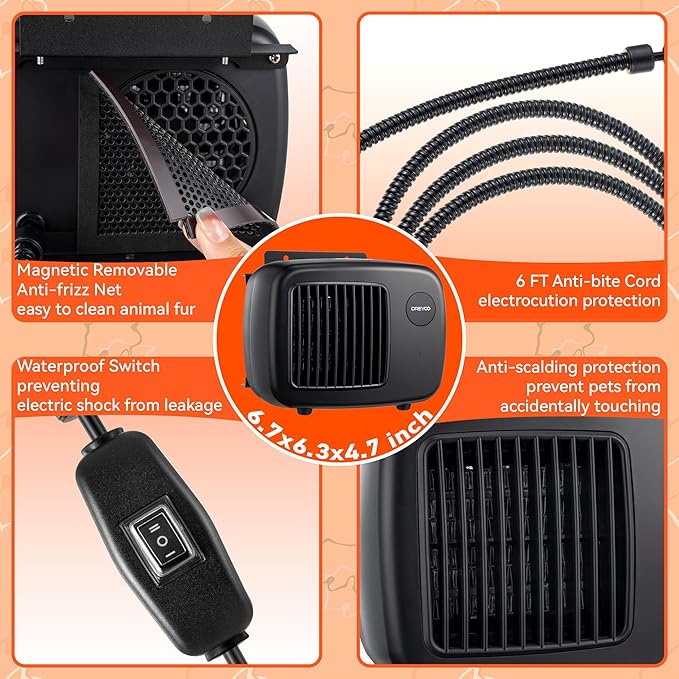 Dreyoo Dog House Heater with Thermostat, Pet House Heater with 6FT Anti Chew Cord and Safe Overheat Protection, 2 Heating Mode (200/400W) Pet House Furnace for Dogs Chicken Coops Rabbits (Black,2 Pcs)