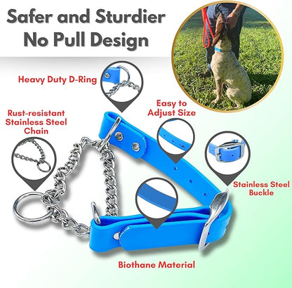 Martingale Collar for Dogs, Biothane, Stainless Steel Hardware, No Pull, Made in The USA, Professional Grade, XS Light Blue