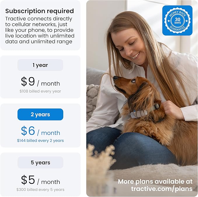 Tractive GPS Cat Tracker (6.5 lbs+), Real-time Pet Location Tracker, Health & Wellness Alerts, Battery Life Up to 7 Days, Breakaway Cat Collar Included (Brown)