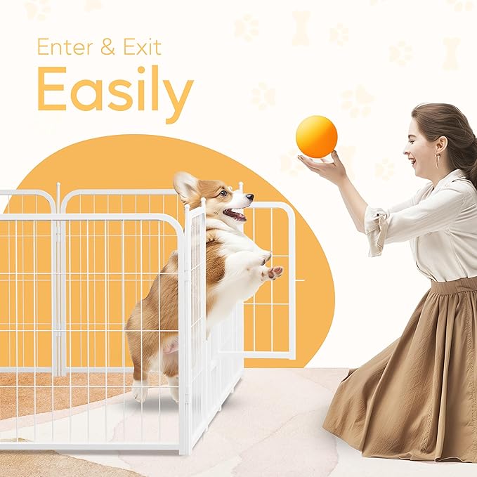 HealSmart Dog Playpen Indoor, Puppy Playpen Indoor for Yard, Camping, 24" Height 8 Panels Heavy Duty Dog Pen for Small/Medium Dogs, White