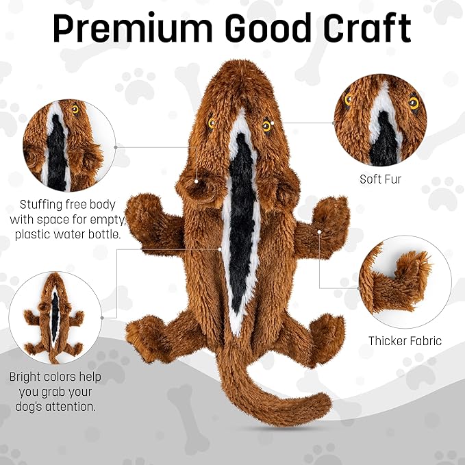 FGA MARKETPLACE Duck-Frog-Squirrel Flat NO Stuffing NO Squeak Plush Dog Toy, Funny Style Will Entertain Your Dog for Hours, Recommended for Small and Medium Dog 21 INCH Long