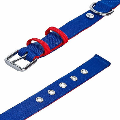 Blueberry Pet Iconic Color-Block Adjustable Dog Collar with Metal Buckle, Navy Blue and Red, Neck 17-20.5", for Large Breed