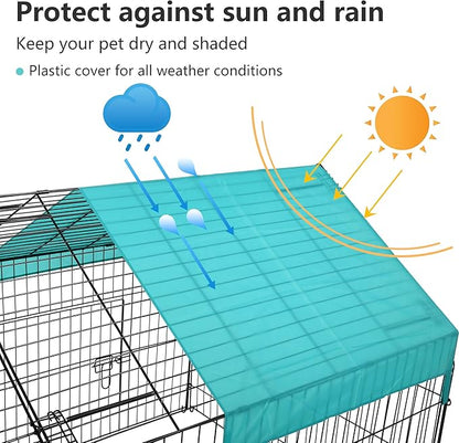 FDW 86”x 40” Metal Chicken Coop Run Outdoor Backyard Rabbit Hutch Chicken Cage Pens Crate Enclosure Rabbit Bunny Cage Duck Exercise Pen Pet Playpen with Waterproof Cover, Black