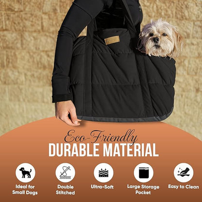 Dog Purse Carrier for Small Dogs, Cozy Plush Pet Carrier Purse, Secure Harness Clip, Lightweight Dog Tote Bag Carrier for Small Dogs and Puppies (Black)