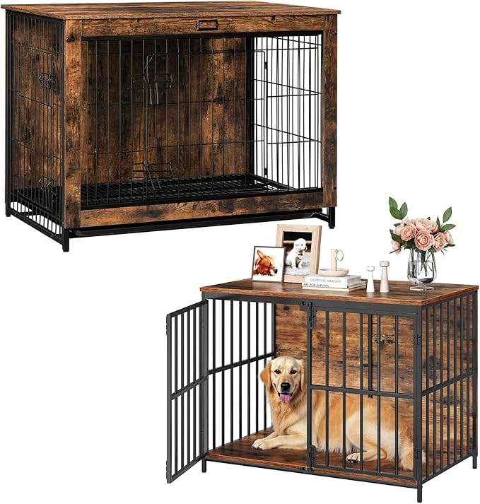 HOOBRO Dog Crate Furniture, 38.6" Large Dog Kennel Indoor