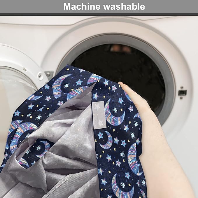 Lunarable Bohemian Stars Dog Crate Cover, Crescent Moon and Night Sky Elements Motif Curvy Background, Easy to Use Pet Kennel Cover for Small Dogs Puppies Kittens, 22 Inch, Pink Blue