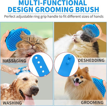 Comotech 3PCS Dog Bath Brush | Dog Shampoo Brush | Dog Scrubber for Bath | Dog/Grooming/Washing Brush Scrubber (Blue Blue Blue)