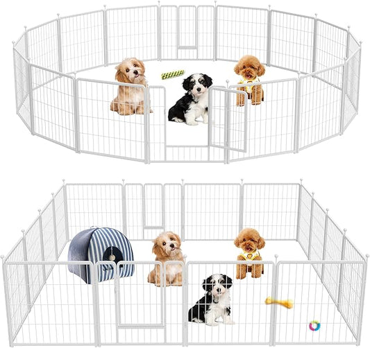HealSmart Dog Playpen Indoor, Puppy Playpen Indoor Outdoor for Yard, Camping, RV, 24" Height 16 Panels Heavy Duty Dog Pen for Puppies/Small Dogs, White