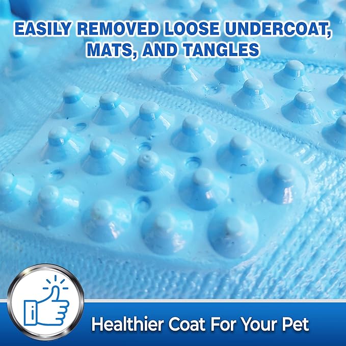 PET MAGASIN Dog Grooming Gloves for Gentle Deshedding and Bathing (Blue, Medium)