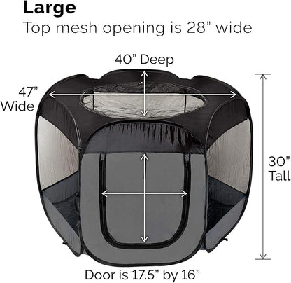 Furhaven Portable Dog Playpen Cat Tent, Pet playground/kennel foldable indoor outdoor zippered puppy crate - Gray, Large