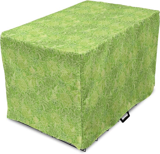 Lunarable Green Dog Crate Cover, Line Art Style Flourish Pattern on Green Tone Backdrop Ornate Victorian, Easy to Use Pet Kennel Cover for Medium Large Dogs, 36 Inch, Apple Green Pale Yellow