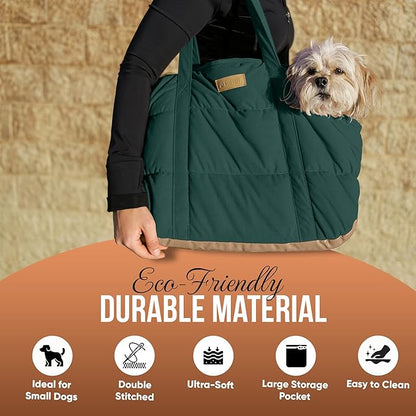RuffLife Cozy Plush Pet Carrier Purse - Secure Harness Clip, Lightweight Tote Design for Small Dogs and Puppies (Green)