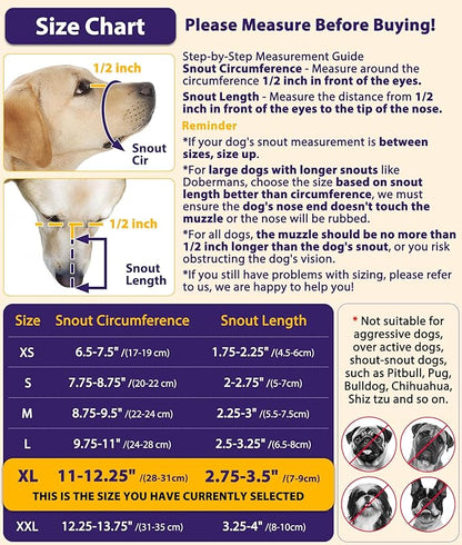 LUCKYPAW Dog Muzzle, Mesh Muzzle for Large Medium Small Dogs with Front Opening Design, Dog Mouth Cover to Prevent Biting, Licking, Chewing, Scavenging, Breathable Pet Muzzle Allows Drinking(Black,XL)