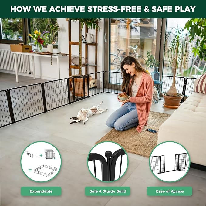 FXW Homeplus Dog Playpen for Indoor Use - Stress-Free and Safe Play, Heavy Duty 24 Inch 4 Panels Dog Pen for Puppies and Small Dogs, Black│Patented