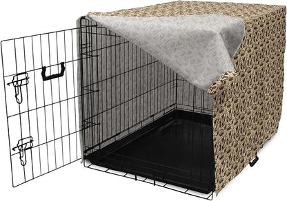 Lunarable Vintage Halloween Dog Crate Cover, Halloween Witch Hat Cauldron Fall Jack o' Lantern Black Cat, Easy to Use Pet Kennel Cover for Medium Large Dogs, 48 Inch, Pale Brown