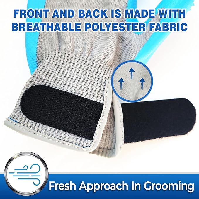 PET MAGASIN Dog Grooming Gloves for Gentle Deshedding and Bathing (Blue, Medium)