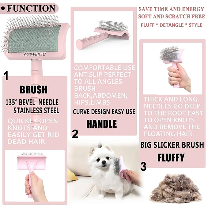 Super Dense Soft Slicker Brush for Thick and Long Fur Dogs - Grooming Brush for Fluff, Shedding, Tangles on Goldendoodles - 25mm (1")