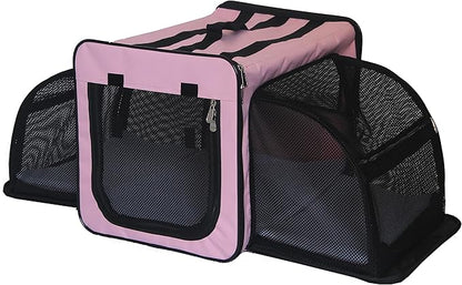 PET LIFE 'Capacious' Dual-Sided Expandable Spacious Wire Folding Collapsible Lightweight Pet Dog Crate Carrier House, X-Large, Pink