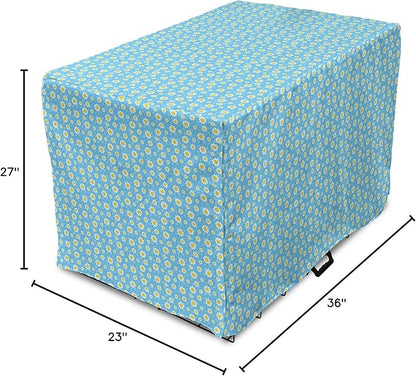 Lunarable Yellow and Blue Dog Crate Cover, Graphic Daisies Chamomiles Summer Nature Pattern with Dots, Easy to Use Pet Kennel Cover for Medium Large Dogs, 36 Inch, Aqua Marigold White