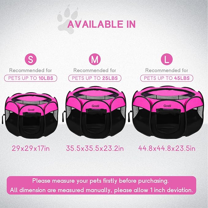 Portable Dog Playpen for Small Dogs Indoor Outdoor, Foldable Pet Puppy Playpens Kennel Tent with Top Cover Door for House Cat Kitty for Dog Lover as (Medium Size, Pink)