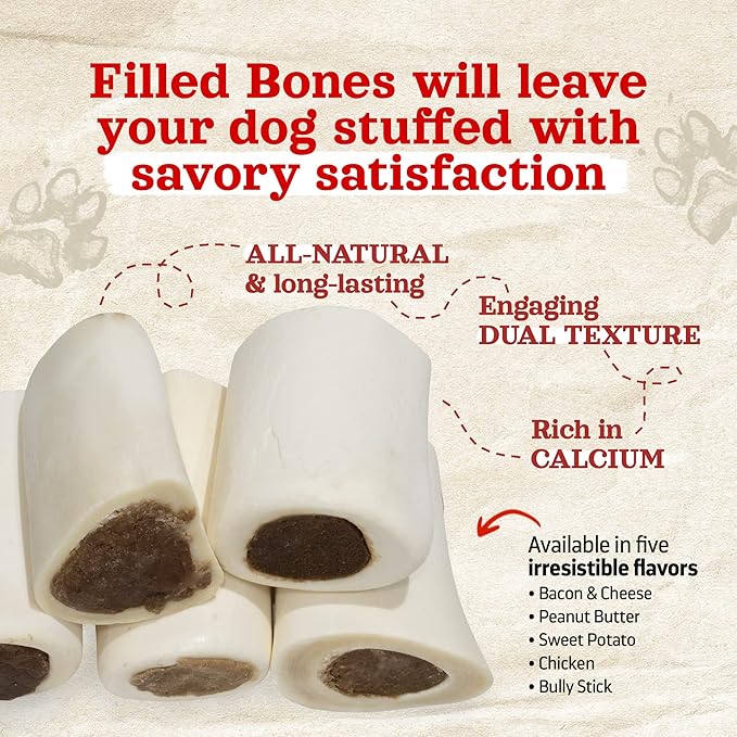 Natural Farm Chicken Filled Bones (3-4 Inch, 6 Pack), Limited Ingredient, Natural Stuffed Dental Dog Bone Treats for Dogs, Made with Real Chicken