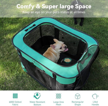 Dog Cat Playpen28/31/35in, Pet Puppy Portable Playpens for Outdoor Travel Crate, Indoor After Surgery Use, Foldable Dog Kennel Tent for Rabbit or Small Animals and Tent Stakes (Green, Small)