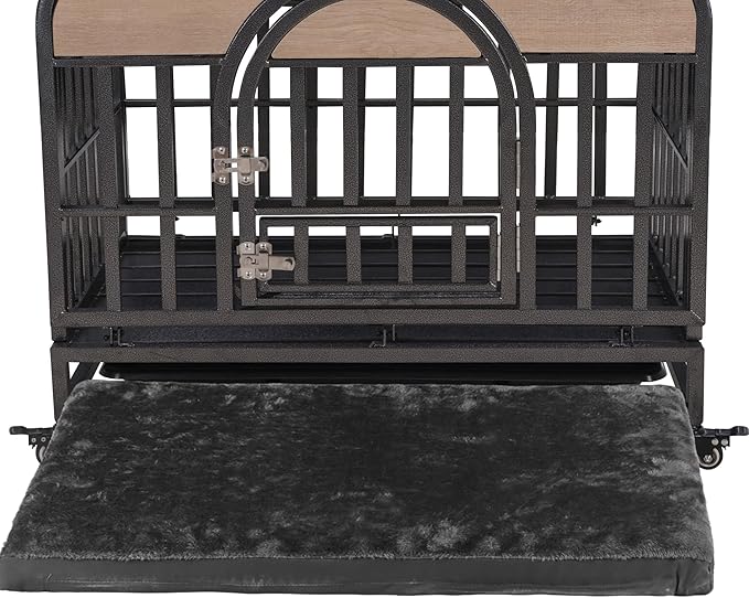 NicBex 46 Inch Heavy Duty Dog Crate Strong Metal Pet Kennel Playpen and Crate with Removable Trays and Wheels,Furniture Style Dog Crate for Medium/Large Dogs,Natural