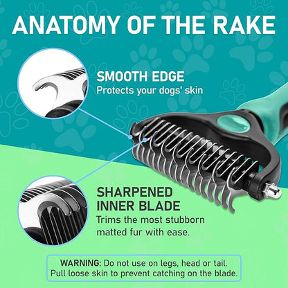 Maxpower Planet Hair Brush - Double Sided Shedding, Dematting Undercoat Rake for Dogs and Cats - Extra Wide Dog Grooming Brush, Reduce Shedding by 95%, Turquoise