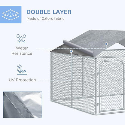 PawHut Large Dog Kennel Outside, Heavy Duty Dog Cage with Waterproof Cover, Outdoor Fence Dog Run with Galvanized Chain Link, Secure Lock, 7.5' x 7.5' x 5.6'