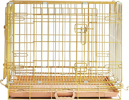 Homey Pet Dog Crates for Medium Dogs, Collapsible Small Dog Cage, Nano-Coated Metal Wire Puppy Kennel Indoor with Removable Floor Grid Tray, Double Doors Dual Locks, GOLD24+GREEN30 Bundle