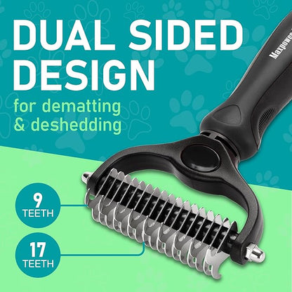 Maxpower Planet Hair Brush - Double Sided Shedding, Dematting Undercoat Rake for Dogs and Cats, Extra Wide Dog Grooming Brush, Reduce Shedding by 95%, Black